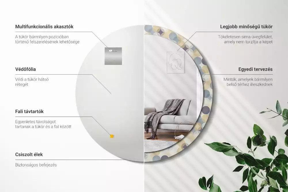 Oglindă rotundă ramă cu imprimeu Cercuri geometrice