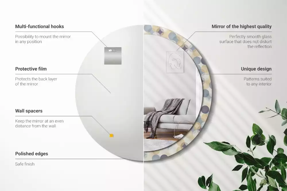 Oglindă rotundă ramă cu imprimeu Cercuri geometrice