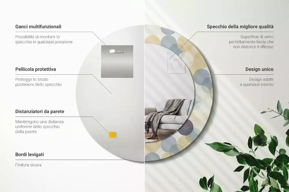 Oglindă rotundă ramă cu imprimeu Cercuri geometrice