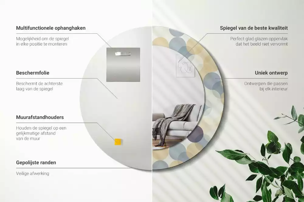 Oglindă rotundă ramă cu imprimeu Cercuri geometrice