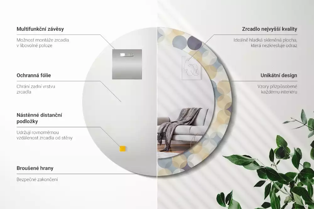 Oglindă rotundă ramă cu imprimeu Cercuri geometrice