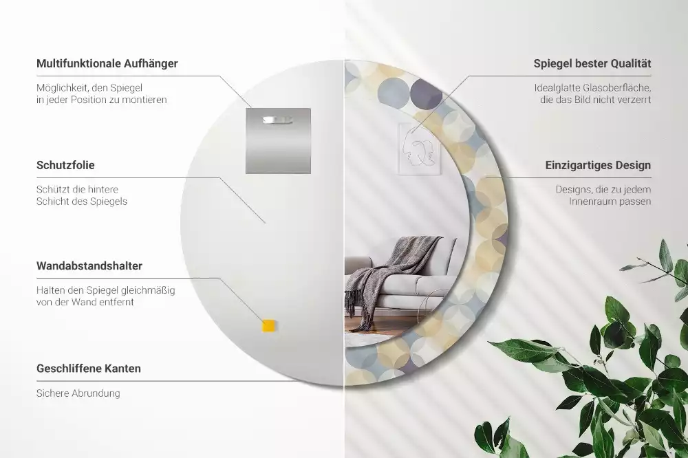 Oglindă rotundă ramă cu imprimeu Cercuri geometrice