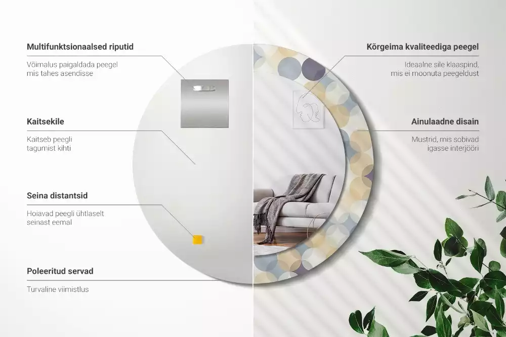 Oglindă rotundă ramă cu imprimeu Cercuri geometrice