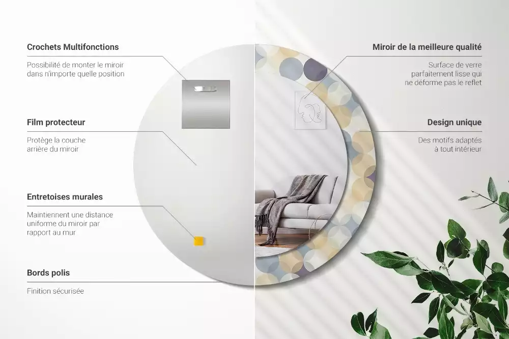 Oglindă rotundă ramă cu imprimeu Cercuri geometrice