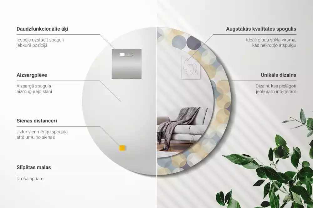 Oglindă rotundă ramă cu imprimeu Cercuri geometrice