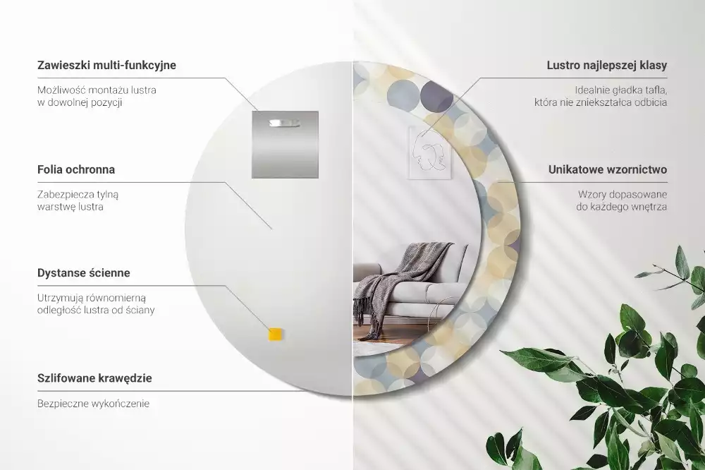 Oglindă rotundă ramă cu imprimeu Cercuri geometrice