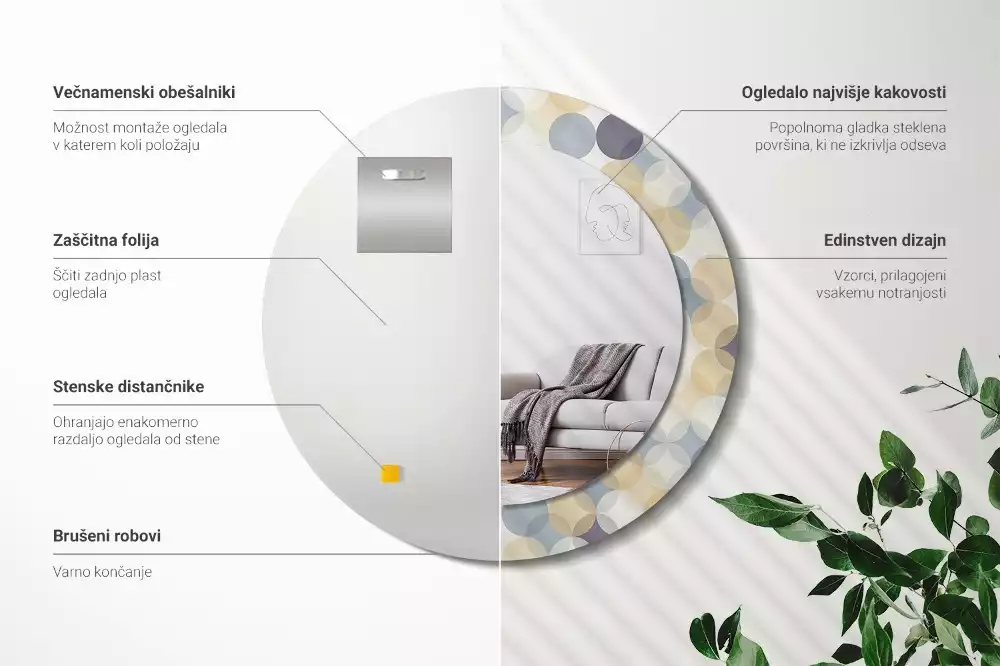 Oglindă rotundă ramă cu imprimeu Cercuri geometrice