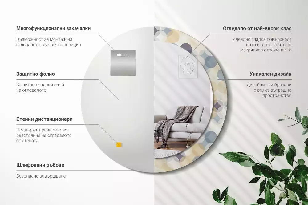 Oglindă rotundă ramă cu imprimeu Cercuri geometrice