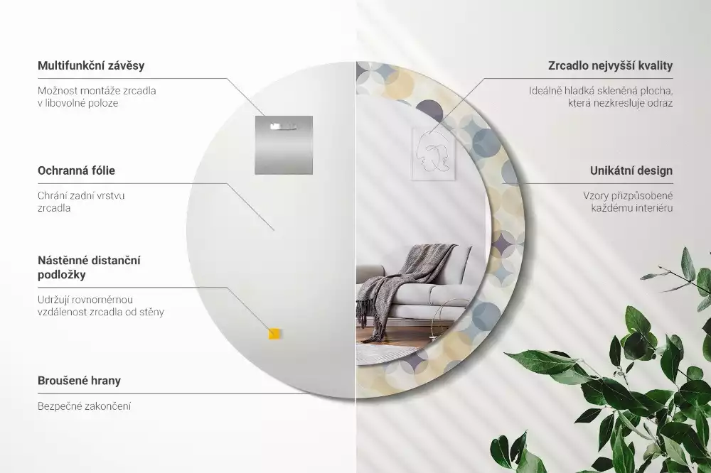 Oglindă rotundă ramă cu imprimeu Cercuri geometrice