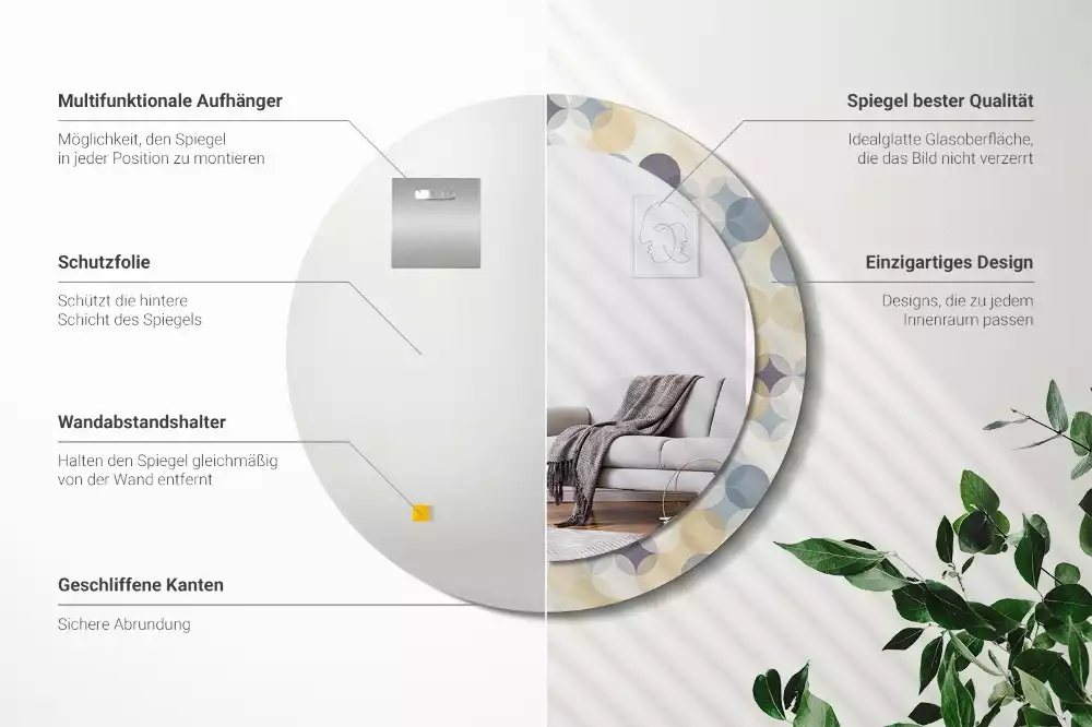 Oglindă rotundă ramă cu imprimeu Cercuri geometrice