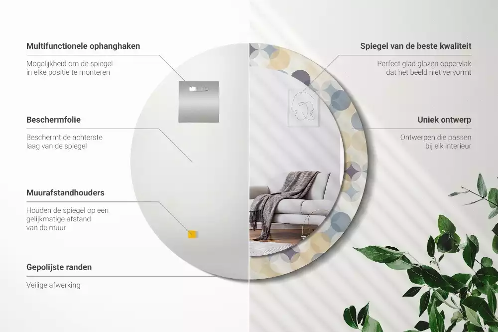 Oglindă rotundă ramă cu imprimeu Cercuri geometrice