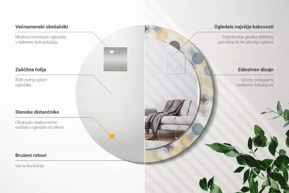 Oglindă rotundă ramă cu imprimeu Cercuri geometrice