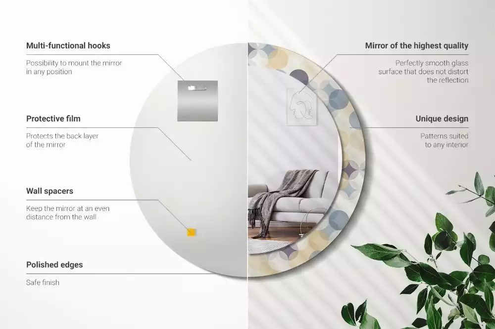 Oglindă rotundă ramă cu imprimeu Cercuri geometrice