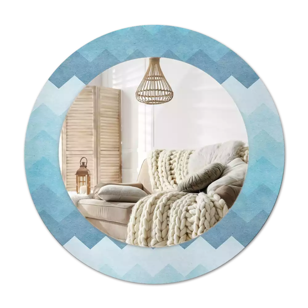 Oglindă cu decor rotundă Chevron albastru