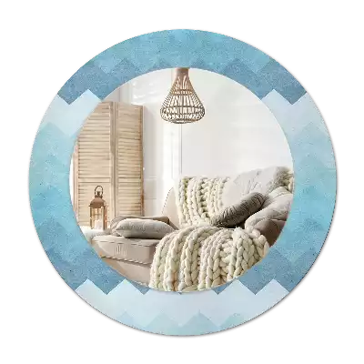 Oglindă cu decor rotundă Chevron albastru