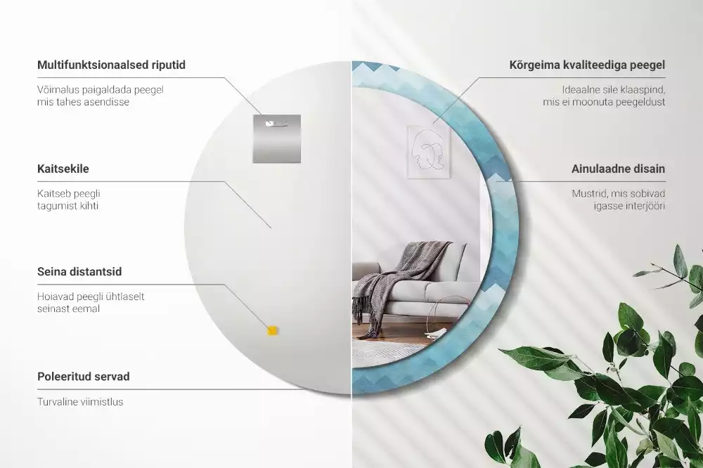 Oglindă cu decor rotundă Chevron albastru