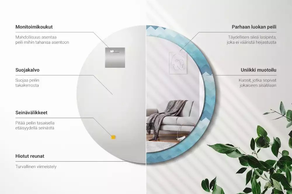 Oglindă cu decor rotundă Chevron albastru