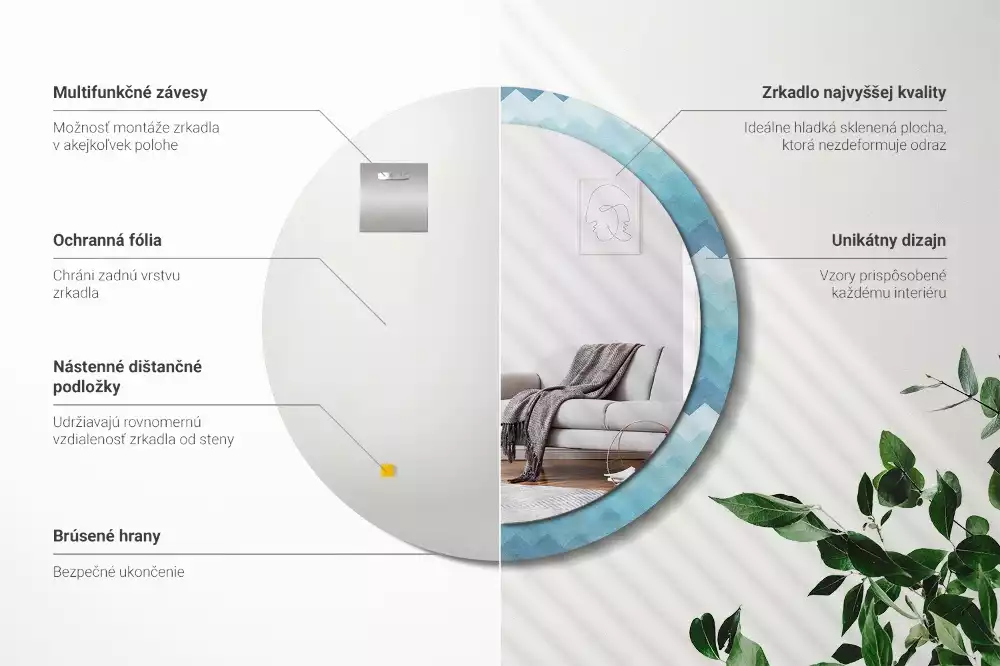 Oglindă cu decor rotundă Chevron albastru