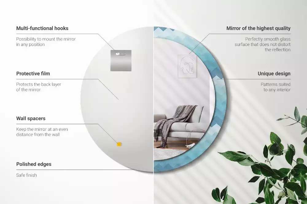 Oglindă cu decor rotundă Chevron albastru