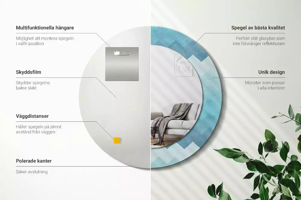 Oglindă cu decor rotundă Chevron albastru