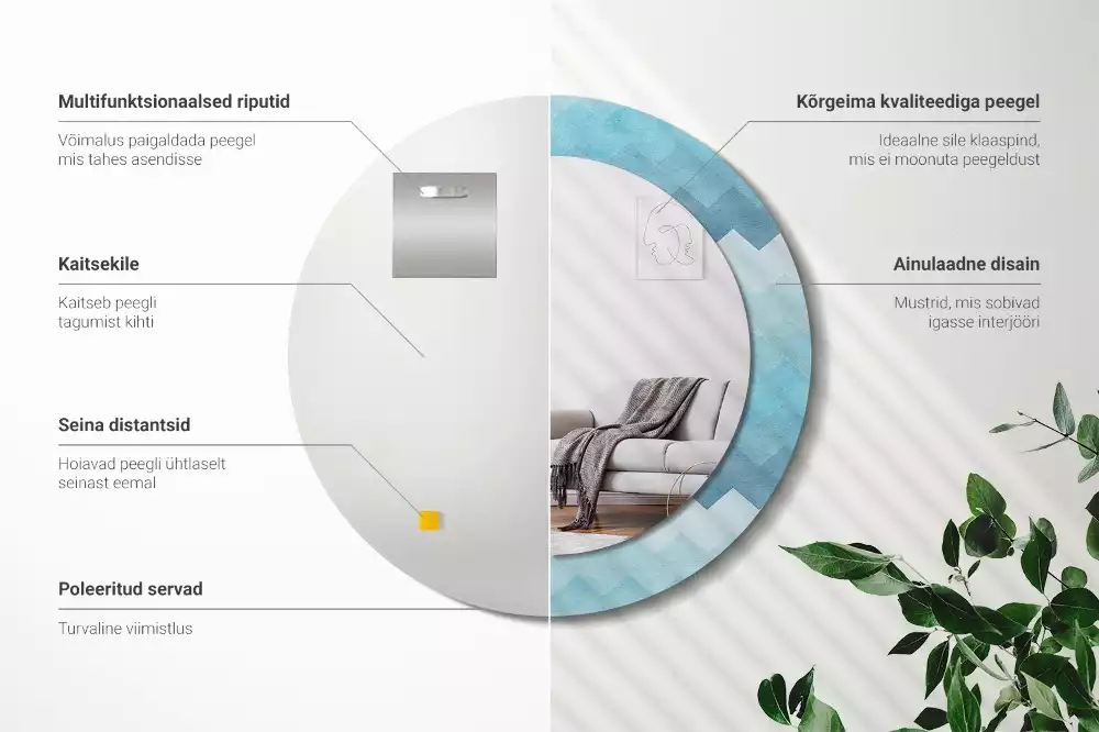 Oglindă cu decor rotundă Chevron albastru