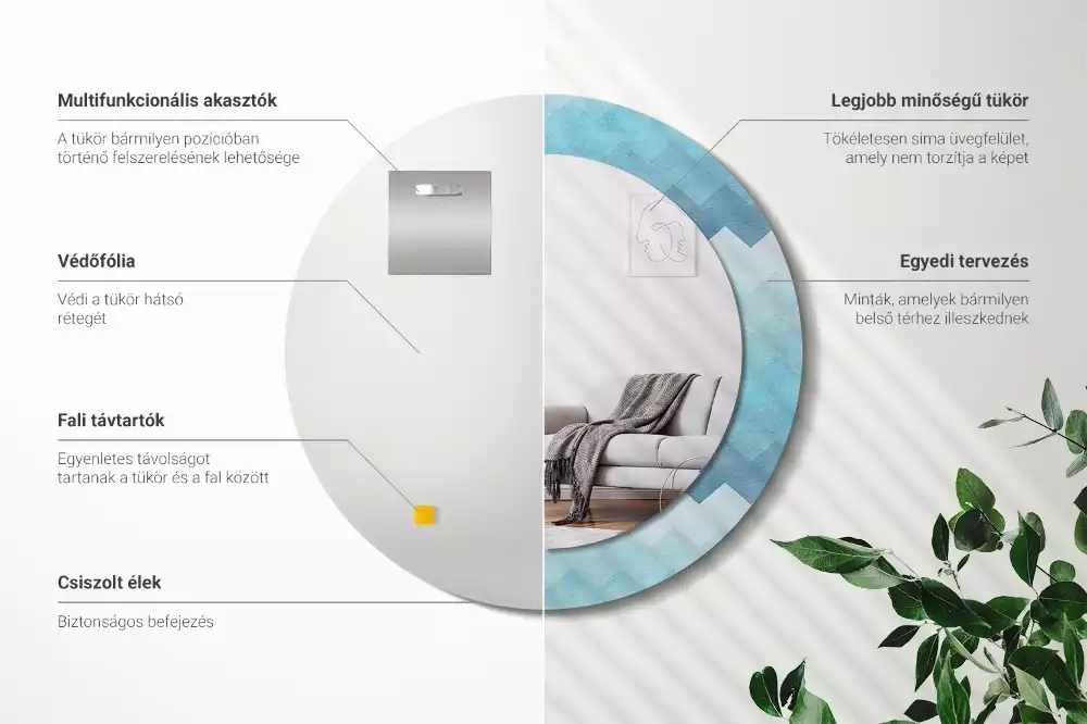 Oglindă cu decor rotundă Chevron albastru