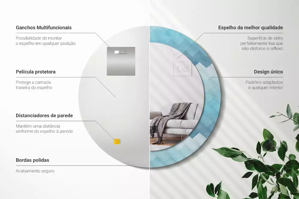 Oglindă cu decor rotundă Chevron albastru