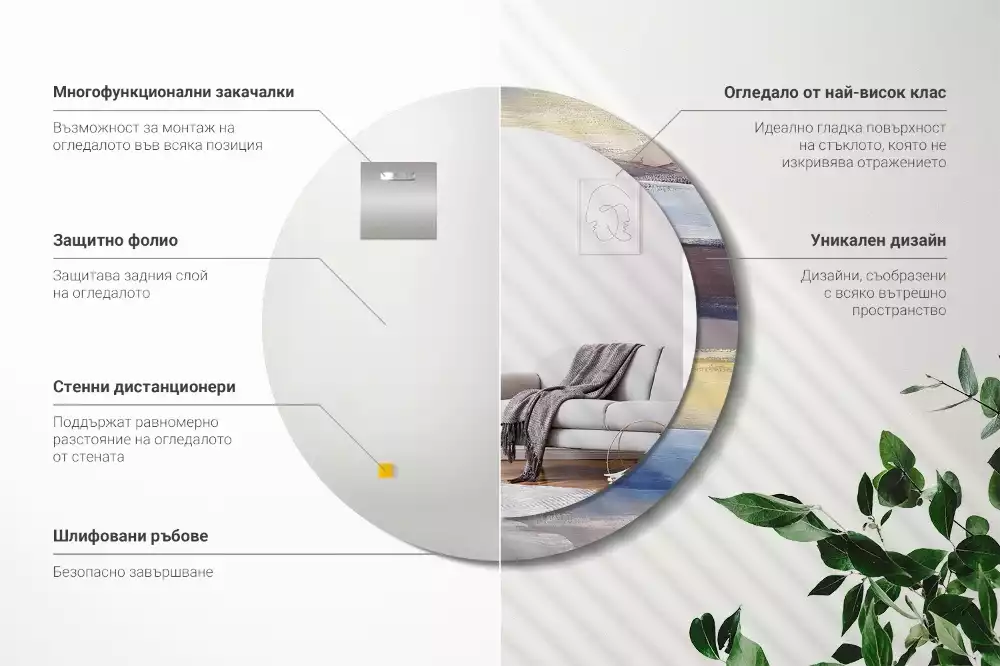 Oglindă rotundă ramă cu imprimeu Pictură abstractă