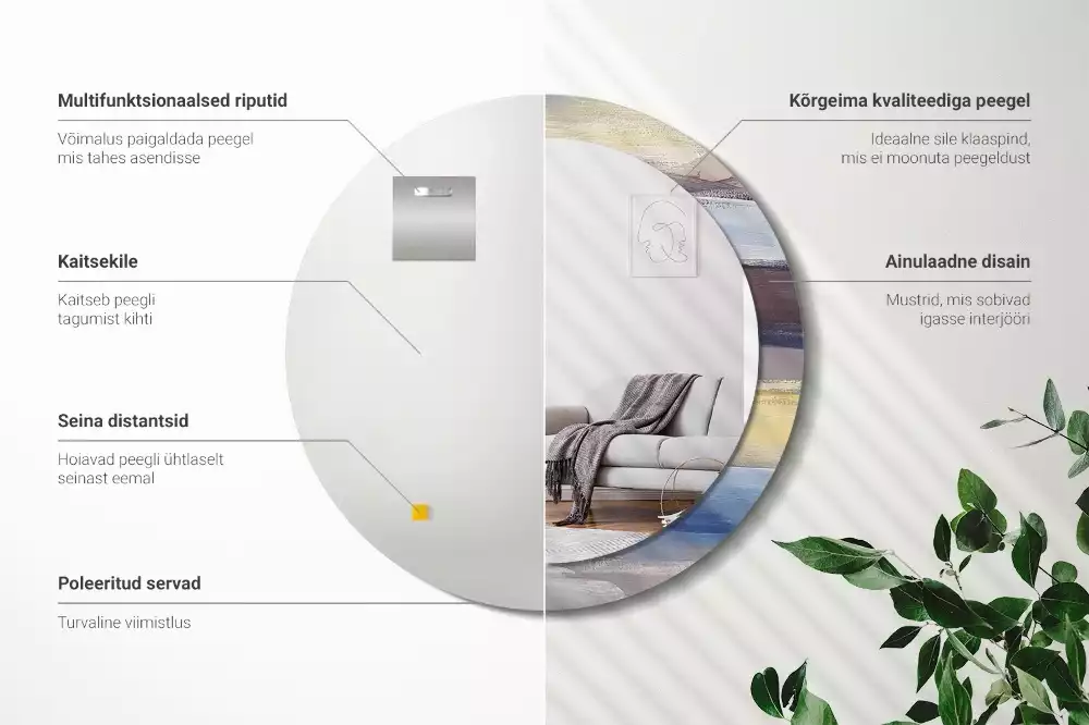 Oglindă rotundă ramă cu imprimeu Pictură abstractă