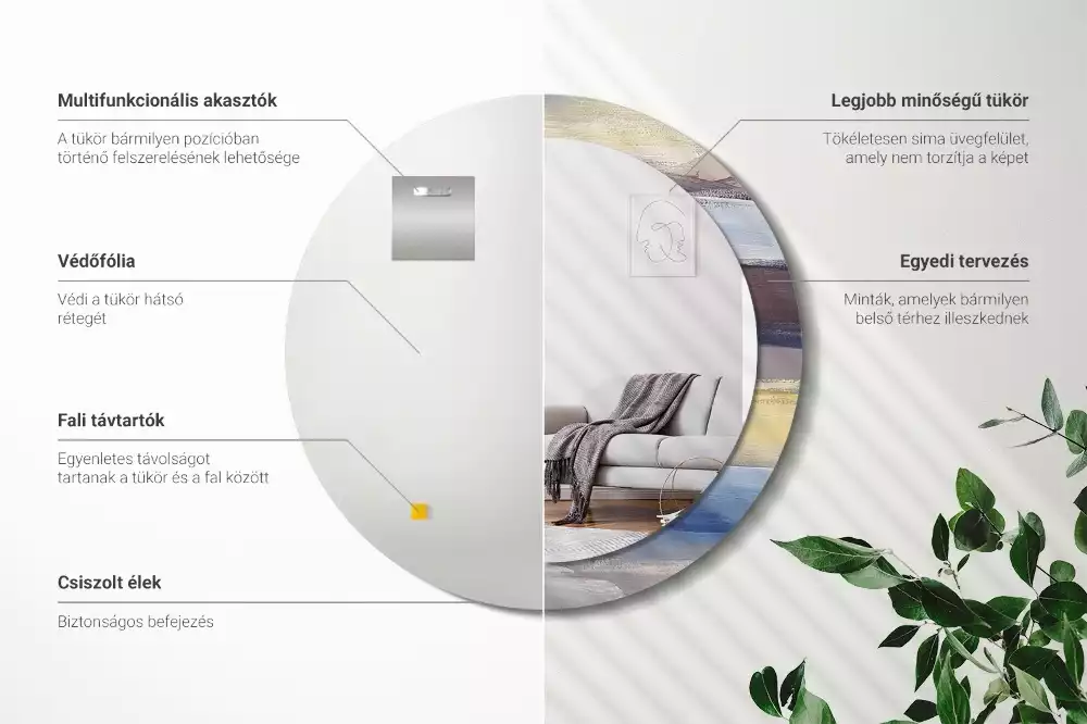 Oglindă rotundă ramă cu imprimeu Pictură abstractă