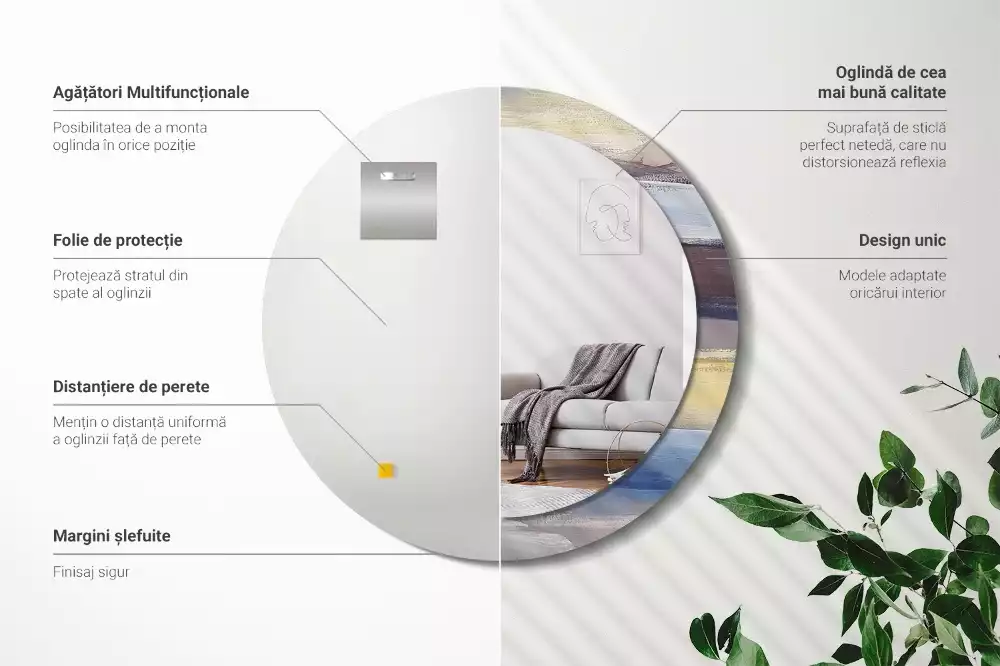 Oglindă rotundă ramă cu imprimeu Pictură abstractă