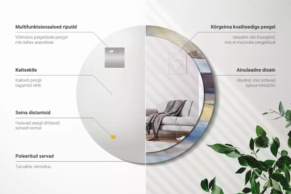 Oglindă rotundă ramă cu imprimeu Pictură abstractă