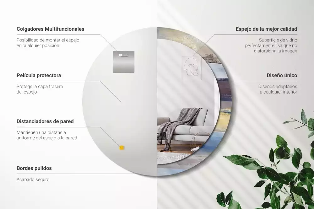 Oglindă rotundă ramă cu imprimeu Pictură abstractă