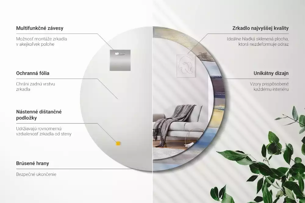 Oglindă rotundă ramă cu imprimeu Pictură abstractă