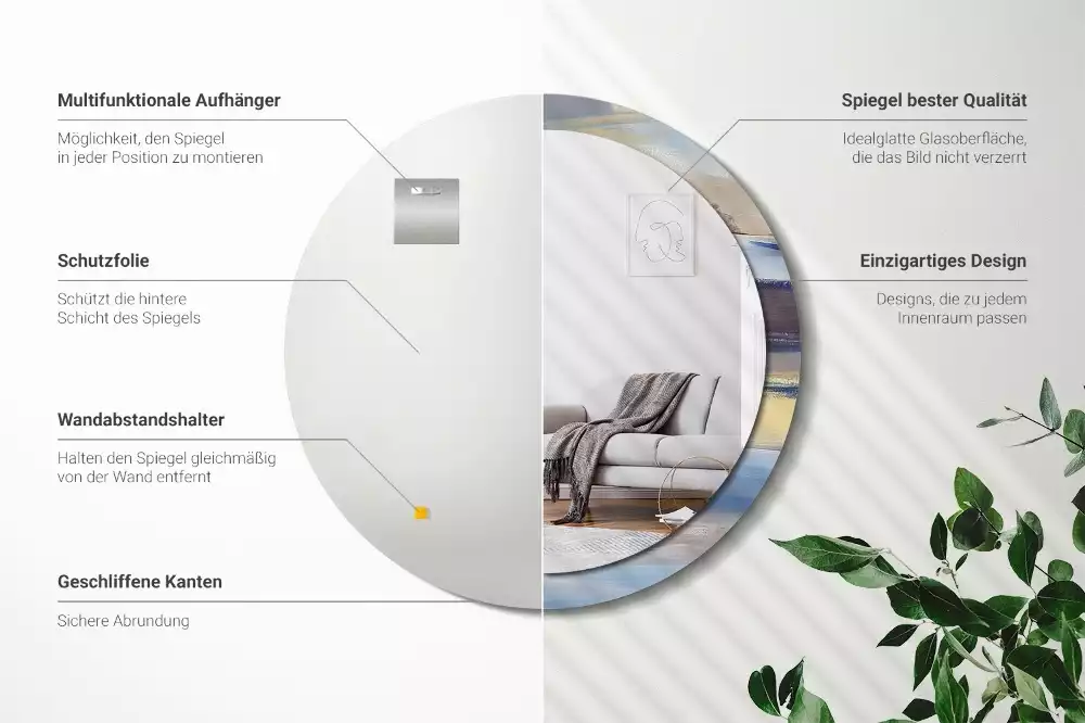 Oglindă rotundă ramă cu imprimeu Pictură abstractă