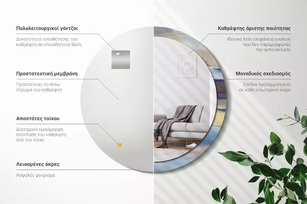 Oglindă rotundă ramă cu imprimeu Pictură abstractă