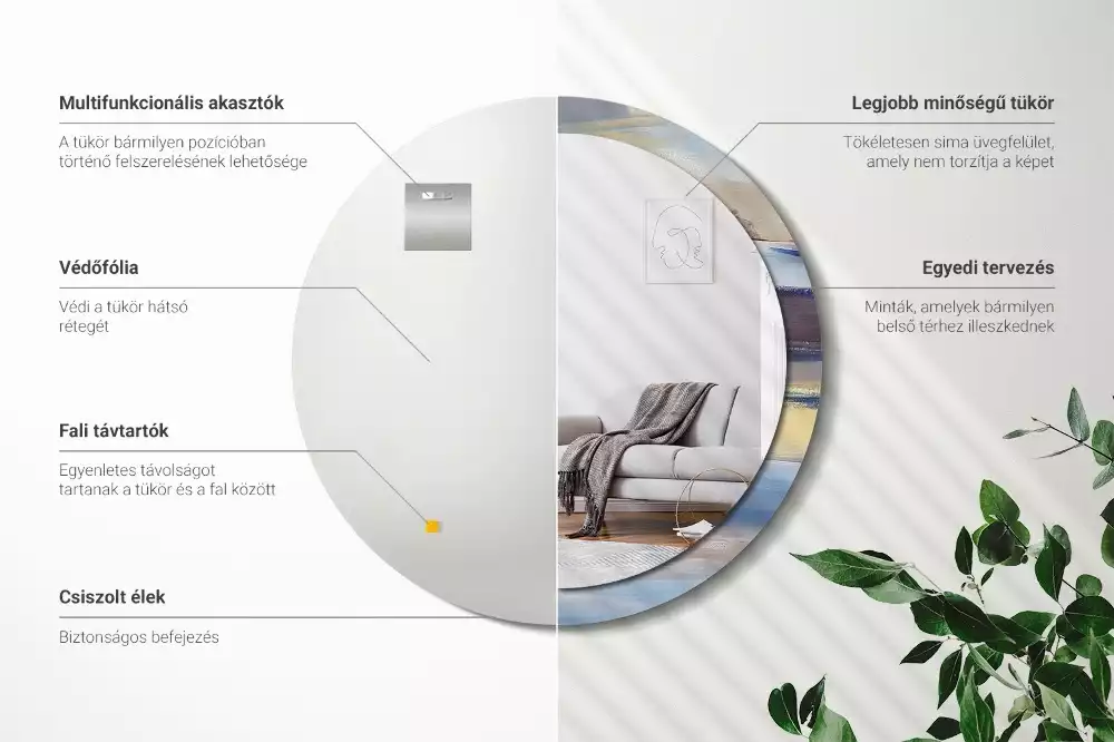 Oglindă rotundă ramă cu imprimeu Pictură abstractă