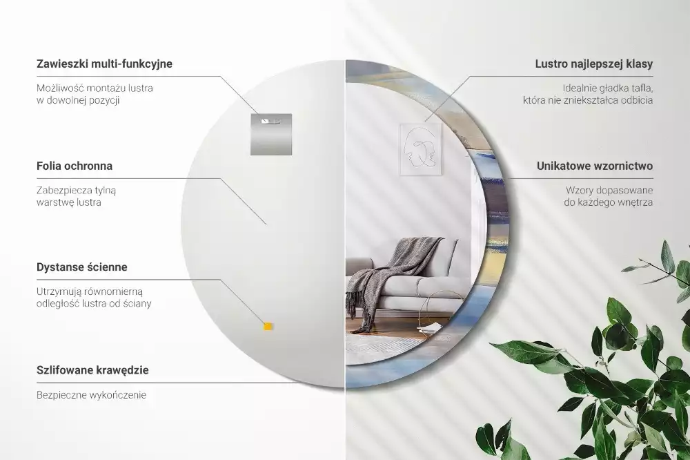 Oglindă rotundă ramă cu imprimeu Pictură abstractă