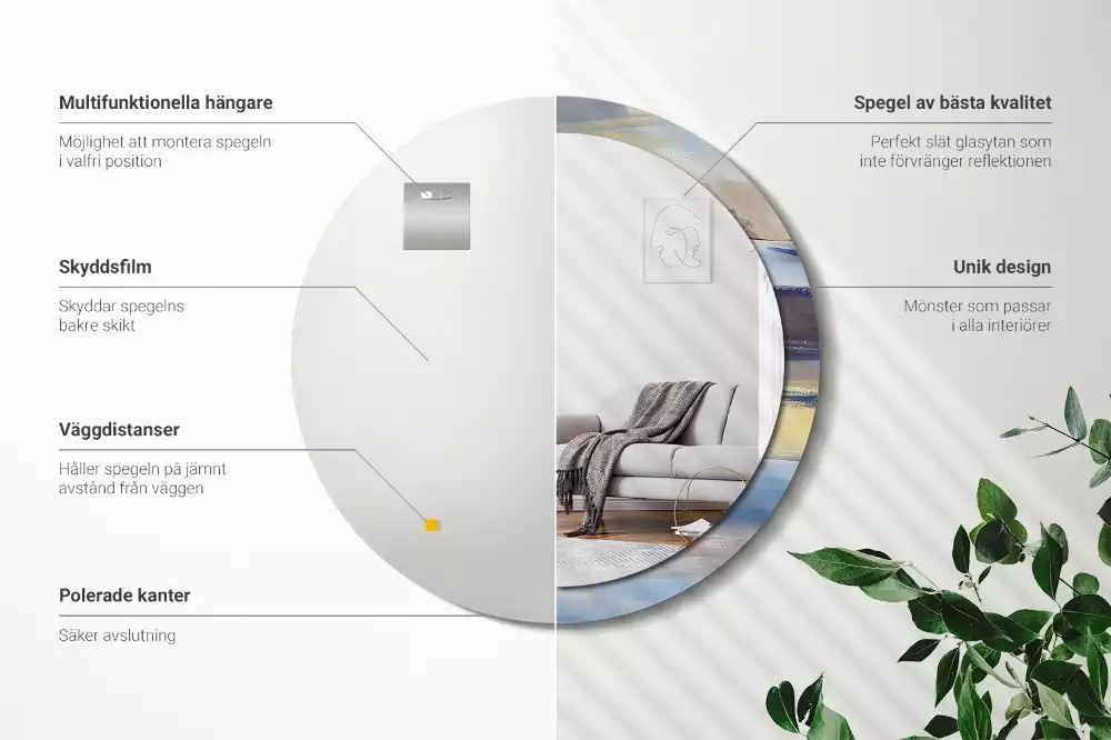 Oglindă rotundă ramă cu imprimeu Pictură abstractă