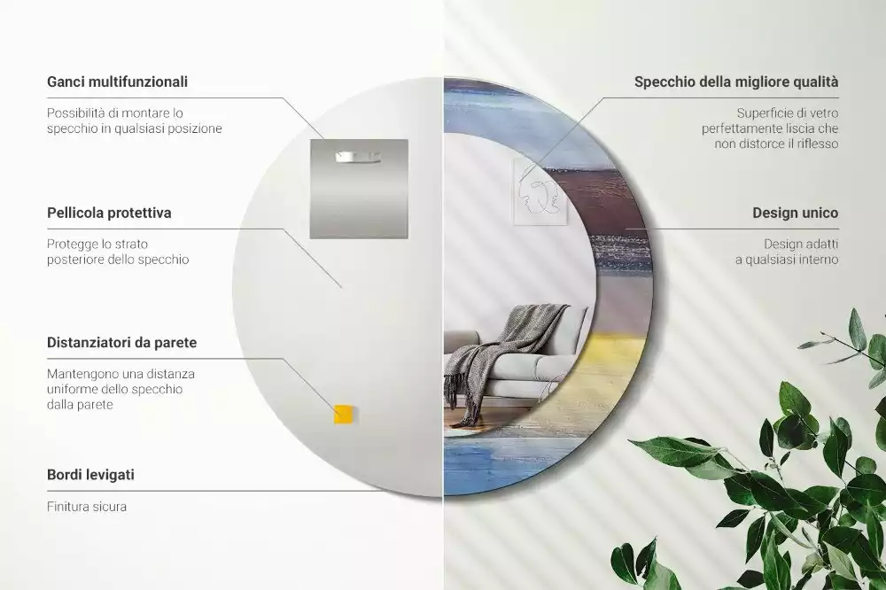 Oglindă rotundă ramă cu imprimeu Pictură abstractă