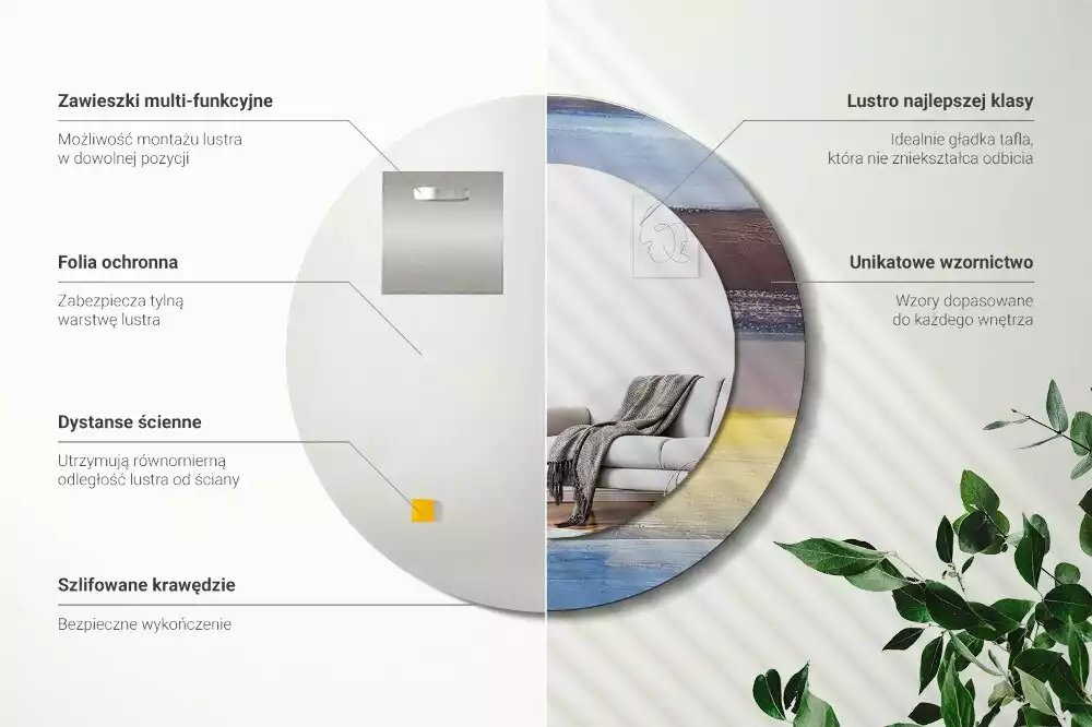 Oglindă rotundă ramă cu imprimeu Pictură abstractă