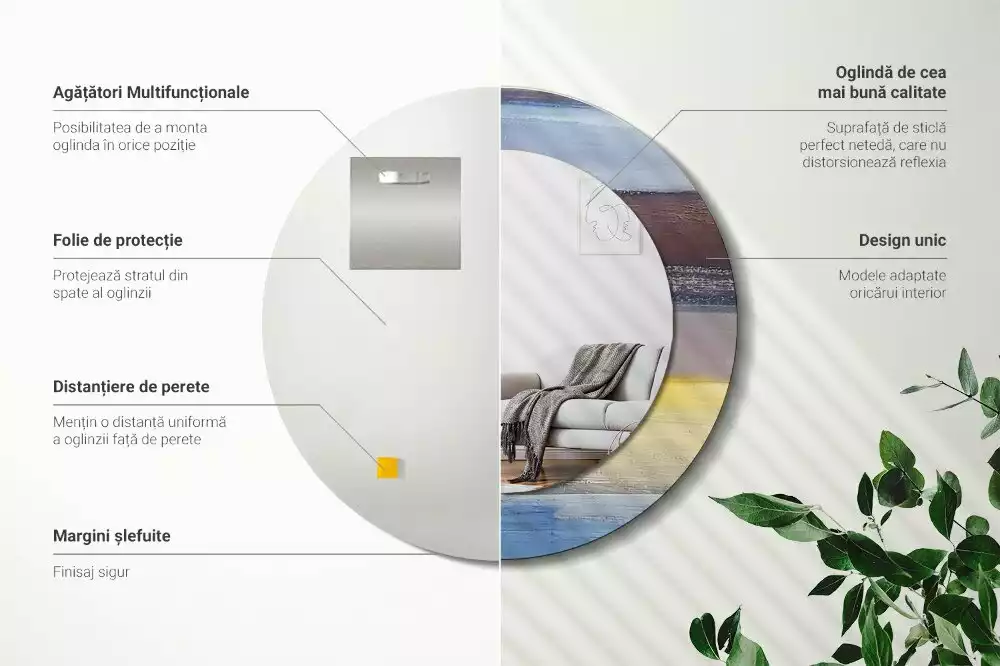 Oglindă rotundă ramă cu imprimeu Pictură abstractă