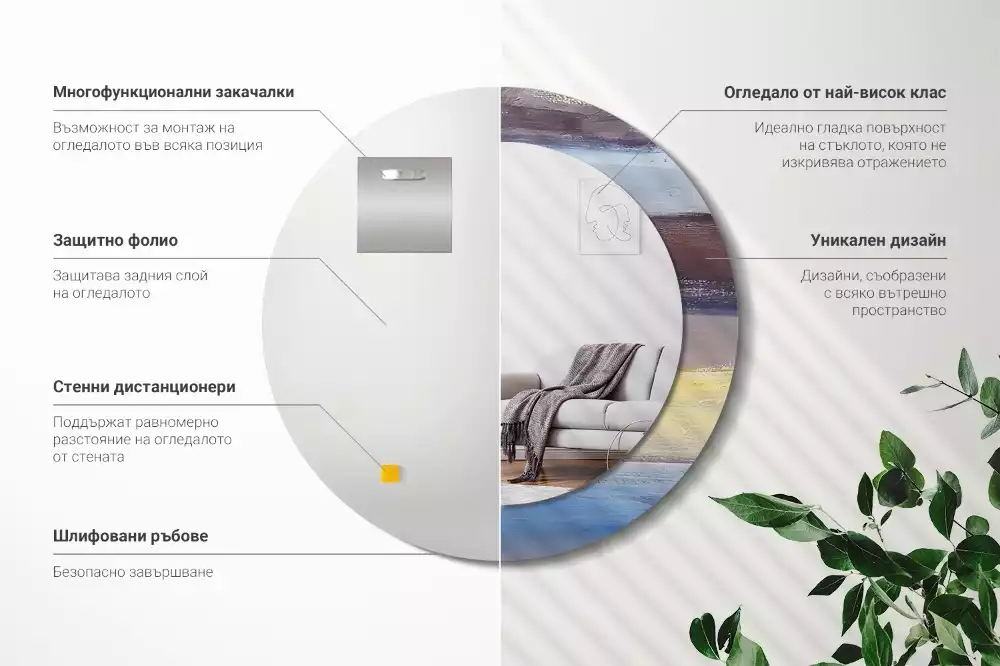 Oglindă rotundă ramă cu imprimeu Pictură abstractă