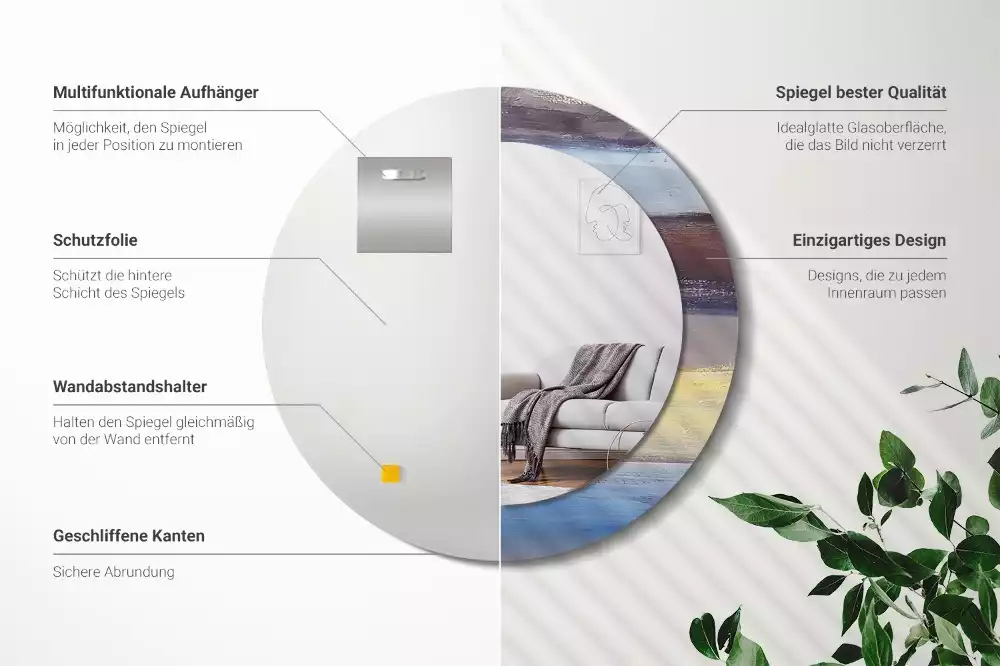 Oglindă rotundă ramă cu imprimeu Pictură abstractă