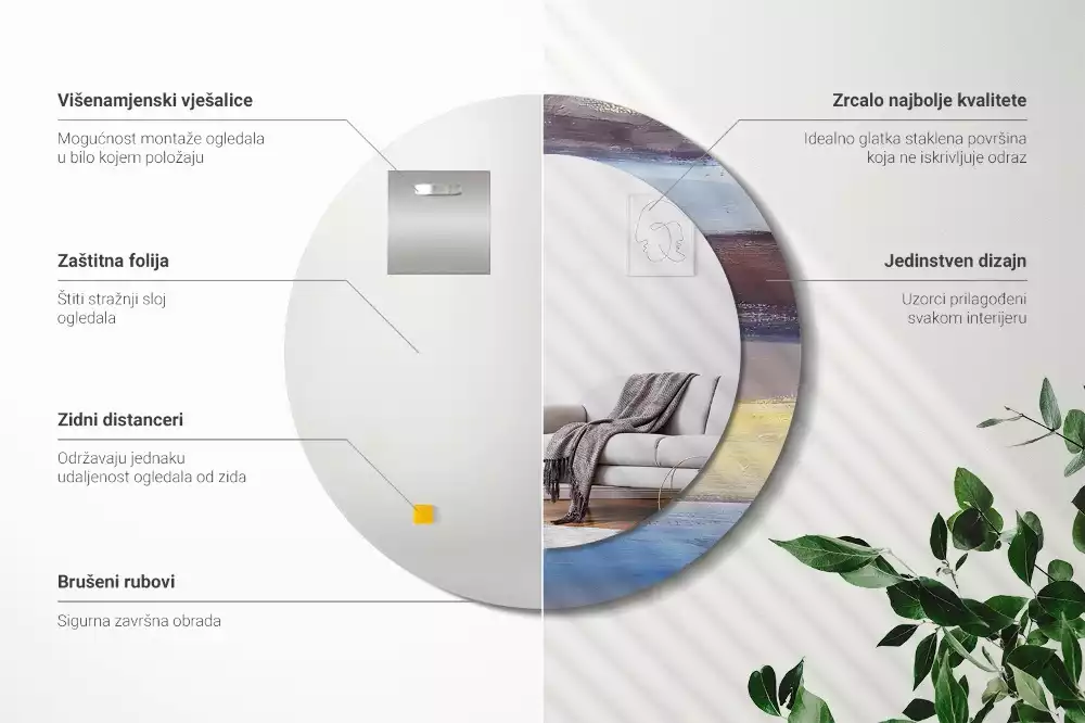 Oglindă rotundă ramă cu imprimeu Pictură abstractă