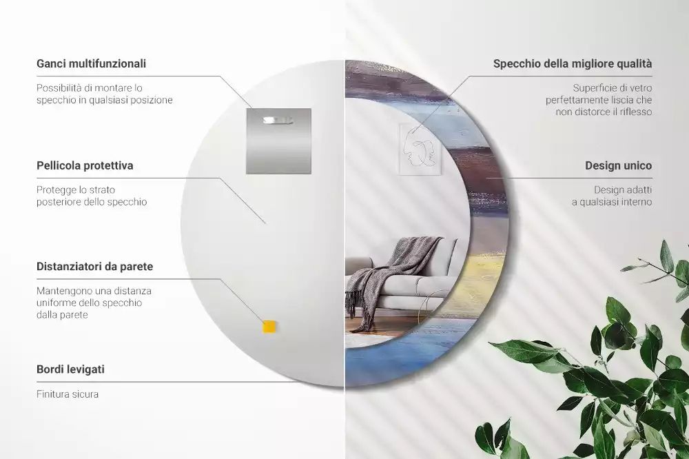 Oglindă rotundă ramă cu imprimeu Pictură abstractă