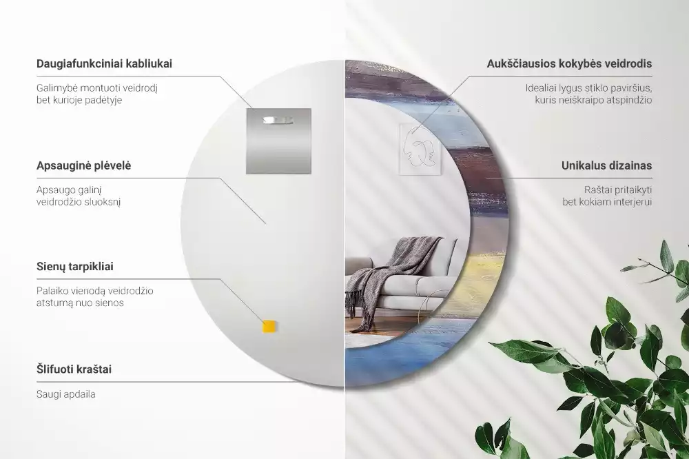 Oglindă rotundă ramă cu imprimeu Pictură abstractă