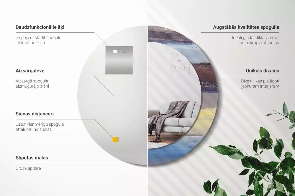 Oglindă rotundă ramă cu imprimeu Pictură abstractă