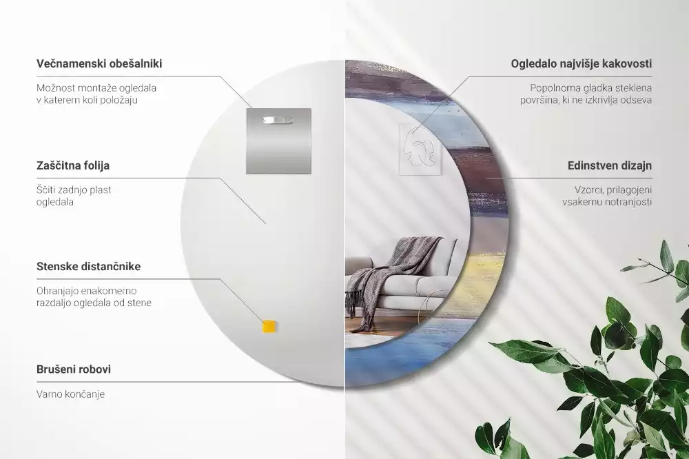 Oglindă rotundă ramă cu imprimeu Pictură abstractă