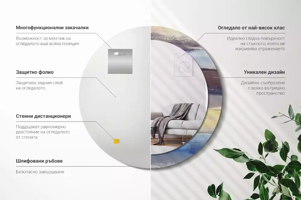 Oglindă rotundă ramă cu imprimeu Pictură abstractă